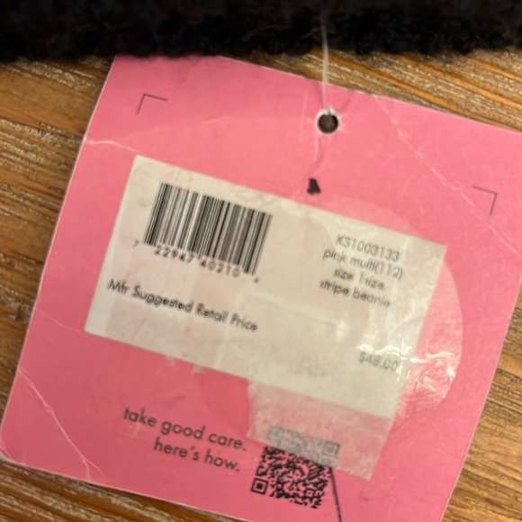 KATE SPADE NEW YORK NWT Pink Striped Beanie - OS - Picture 9 of 9